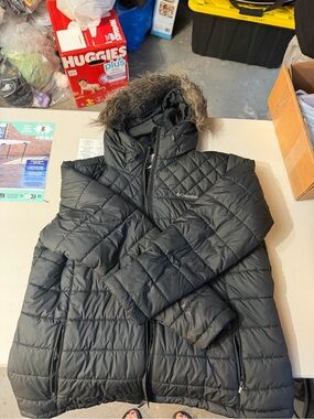 Columbia Black Jacket with Blue Logo Tag